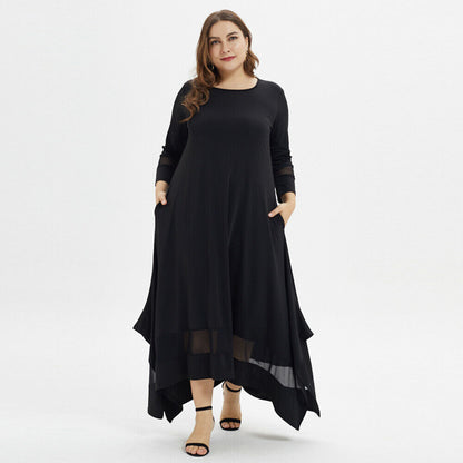 Oversized plus size maxi-jurk met mesh en asymmetrische rok