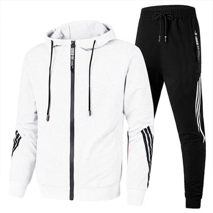Casual tweedelig pak vest met capuchon rits en broek met drie strepen voor heren