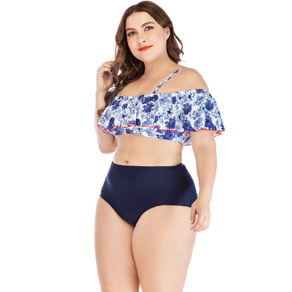 Plus size bedrukt bikini met volant