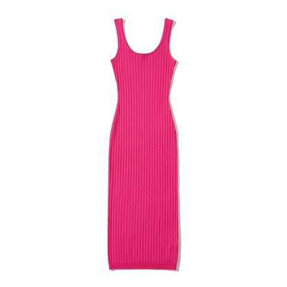 Zomerse casual geribde mouwloze midi-jurk