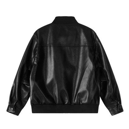 Standing collar leather jacket