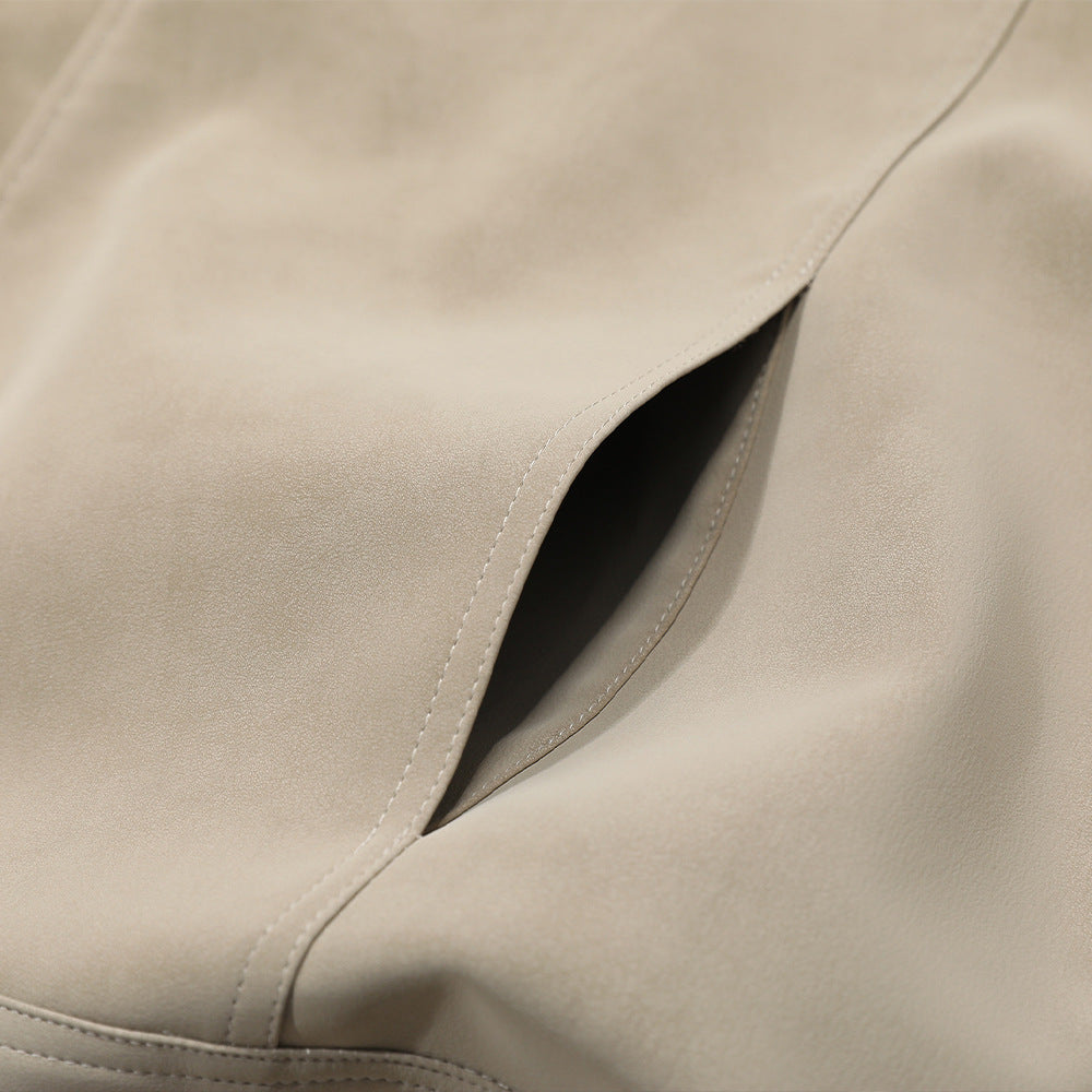 Solid color PU leather jacket