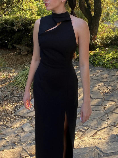 Zwarte open rugjurk met split