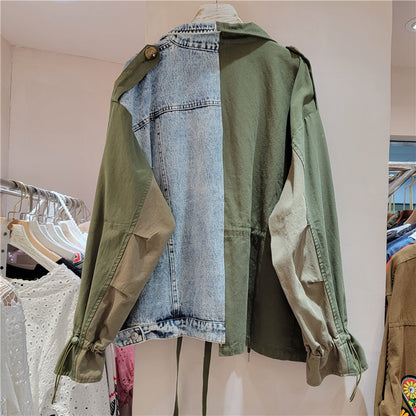 Women's patchwork color-matched denim coat
