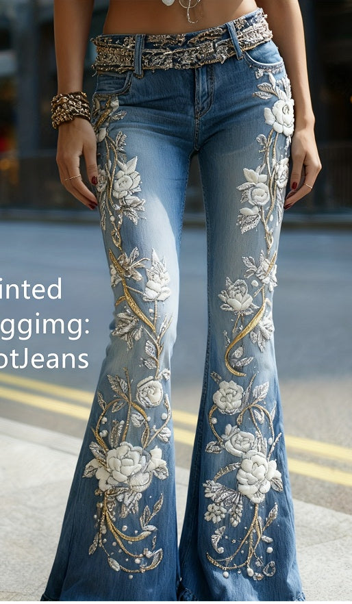 Bohemian stijl bloemen gebuurde flared jeans