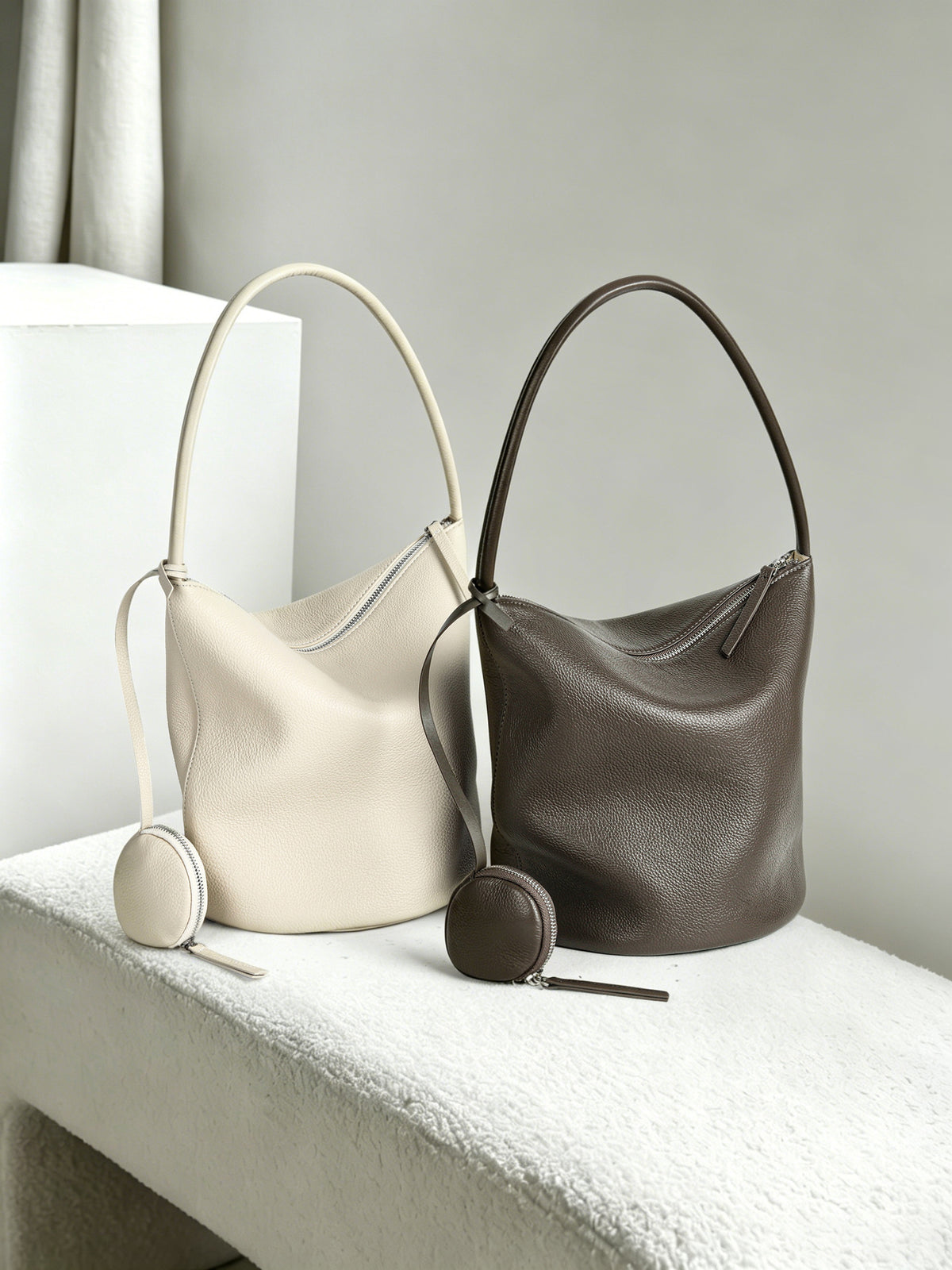 Genuine Leather Large Capacity Bucket Bag Tote Handbag