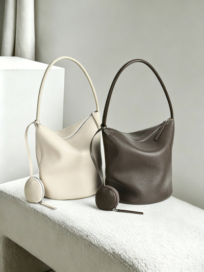 Genuine Leather Large Capacity Bucket Bag Tote Handbag