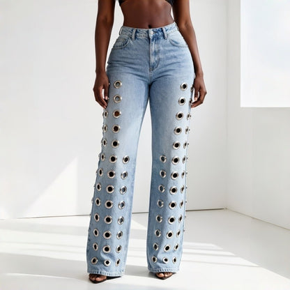 Womens High Waist Straight Leg Jeans
