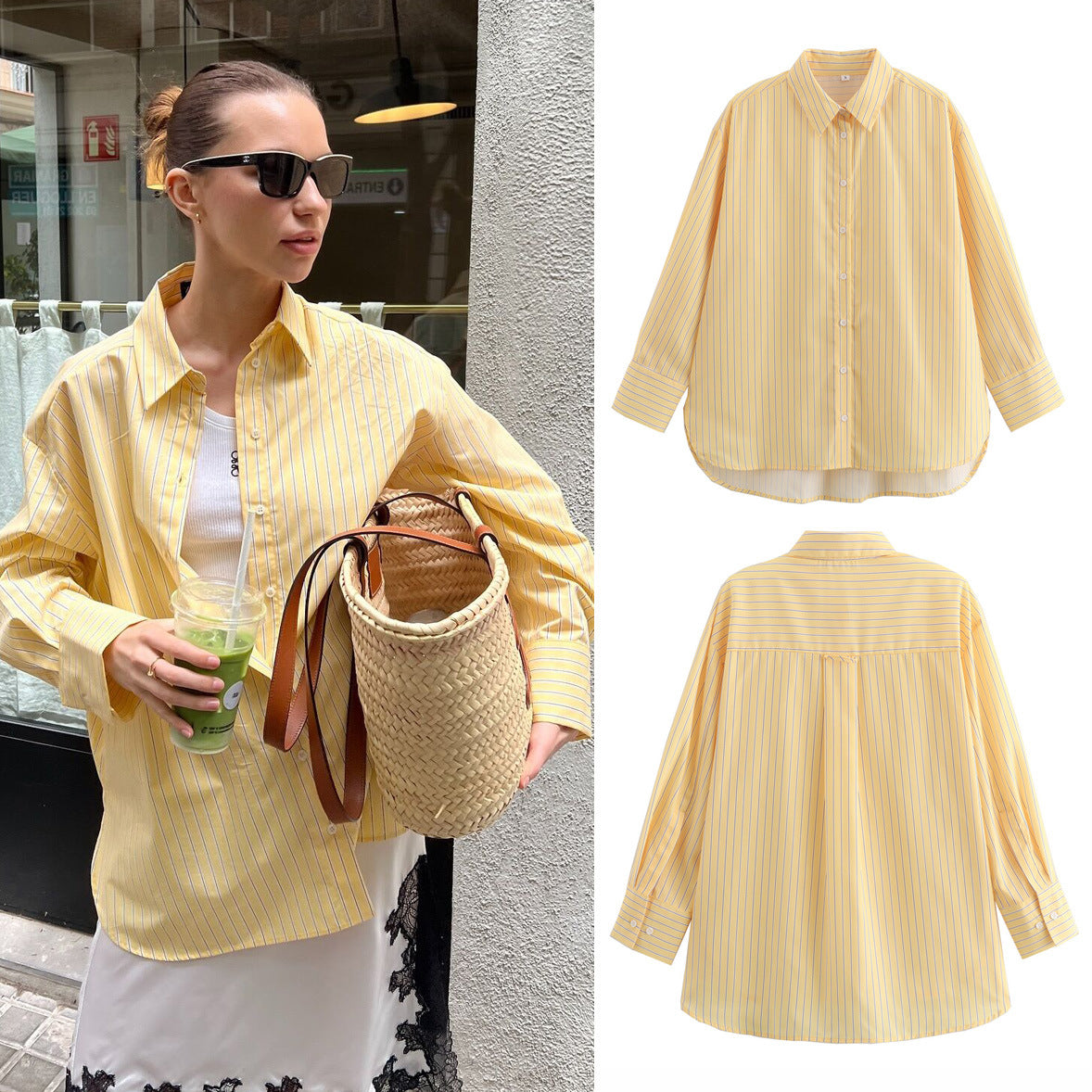 Summer ins women's long sleeved loose striped poplin shirt with European and American personality on the street