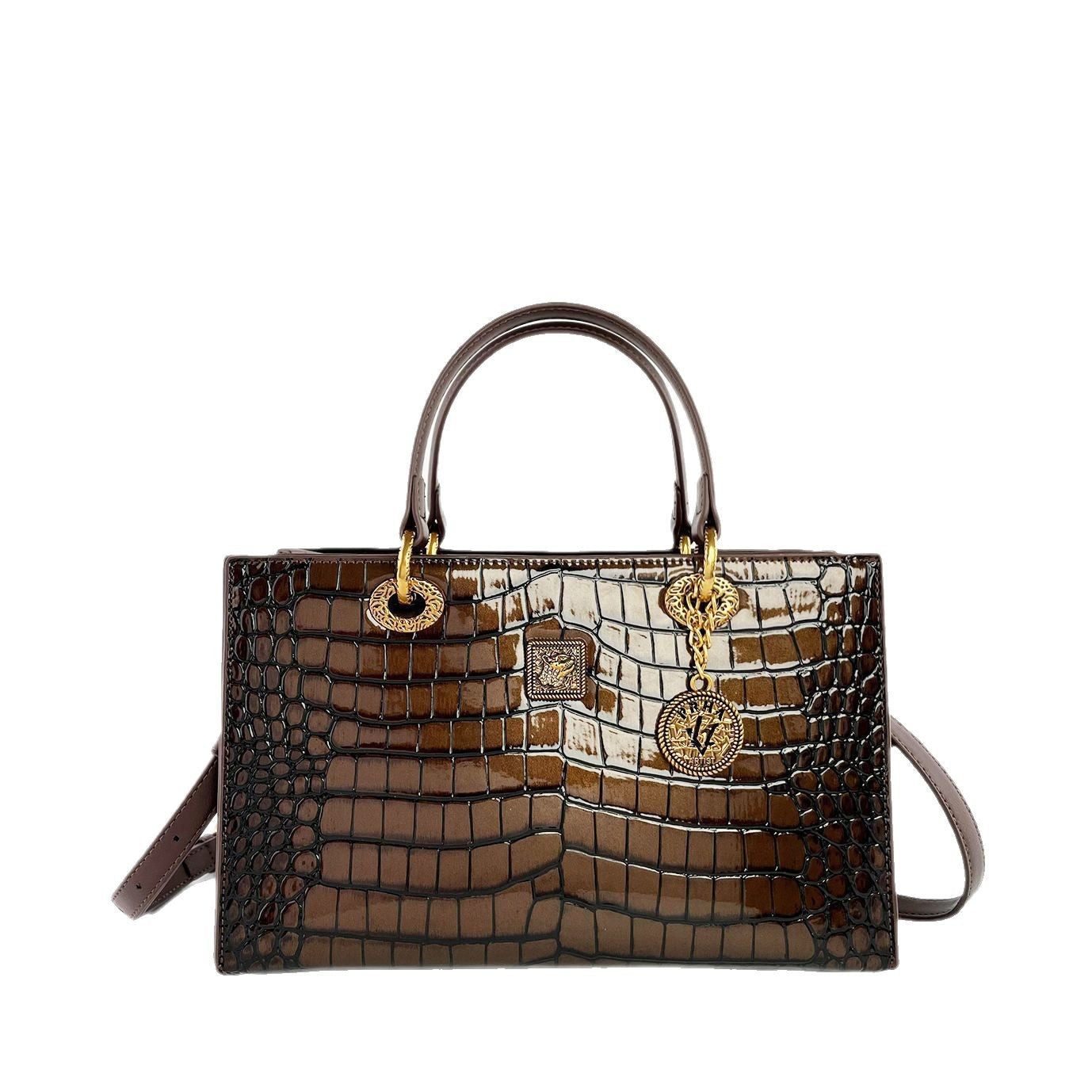 Leren vierkante handtas met crocoprint