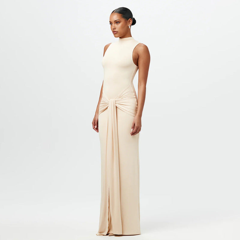 Elegante effen mouwloze jurk met bandjes in de taille