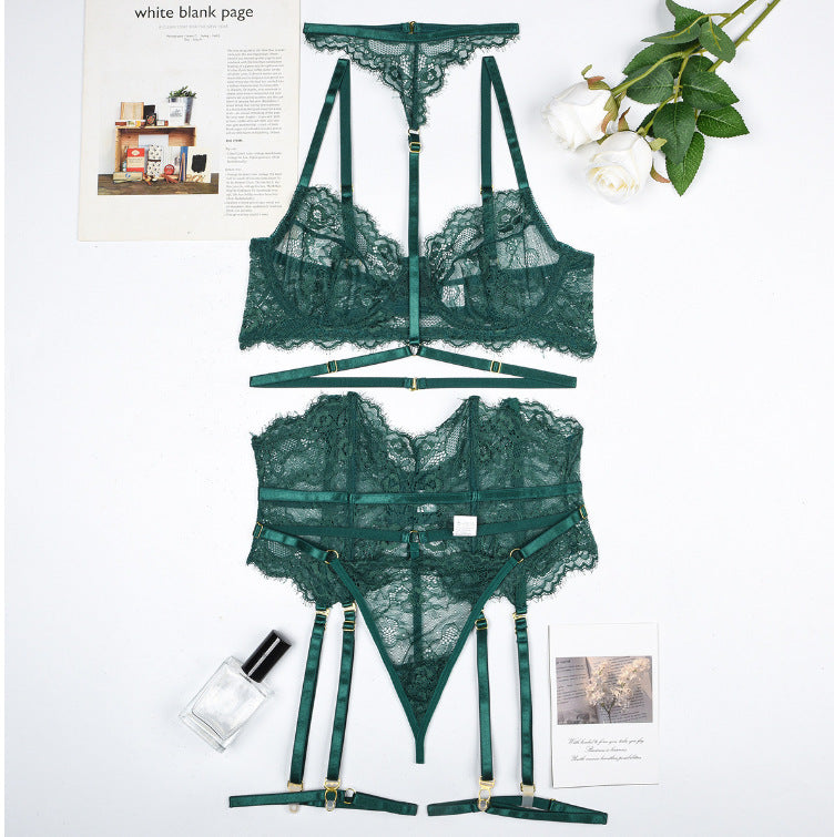 Transparent Lace Lingerie Set with Underwire