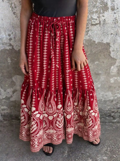 Ruffled Printed Maxi Skirt