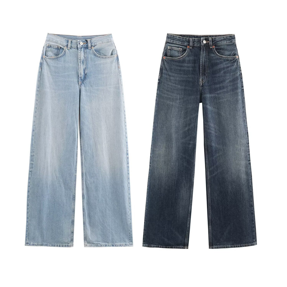 Women's High-Waist Wide-Leg Casual Denim Jeans