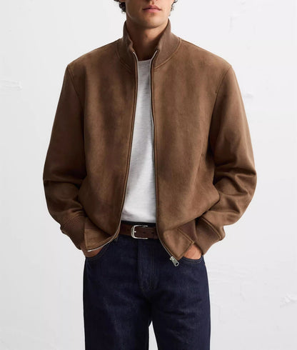 Men Suede Effect Slim Fit Straight Jacket