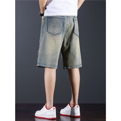 Chinese Style Tiger Embroidery Denim Shorts for Men