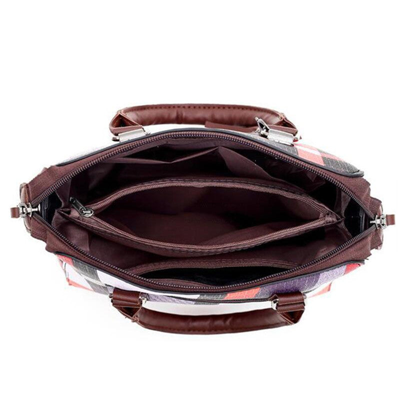 Vintage geruite 4-delige PU-leer tassenset