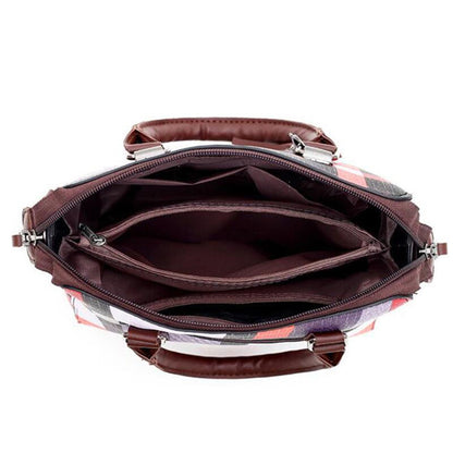 Vintage geruite 4-delige PU-leer tassenset