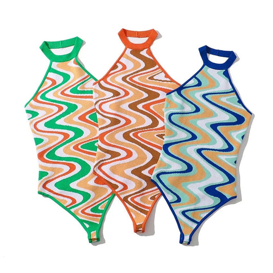Water ripple knitted jacquard jumpsuit