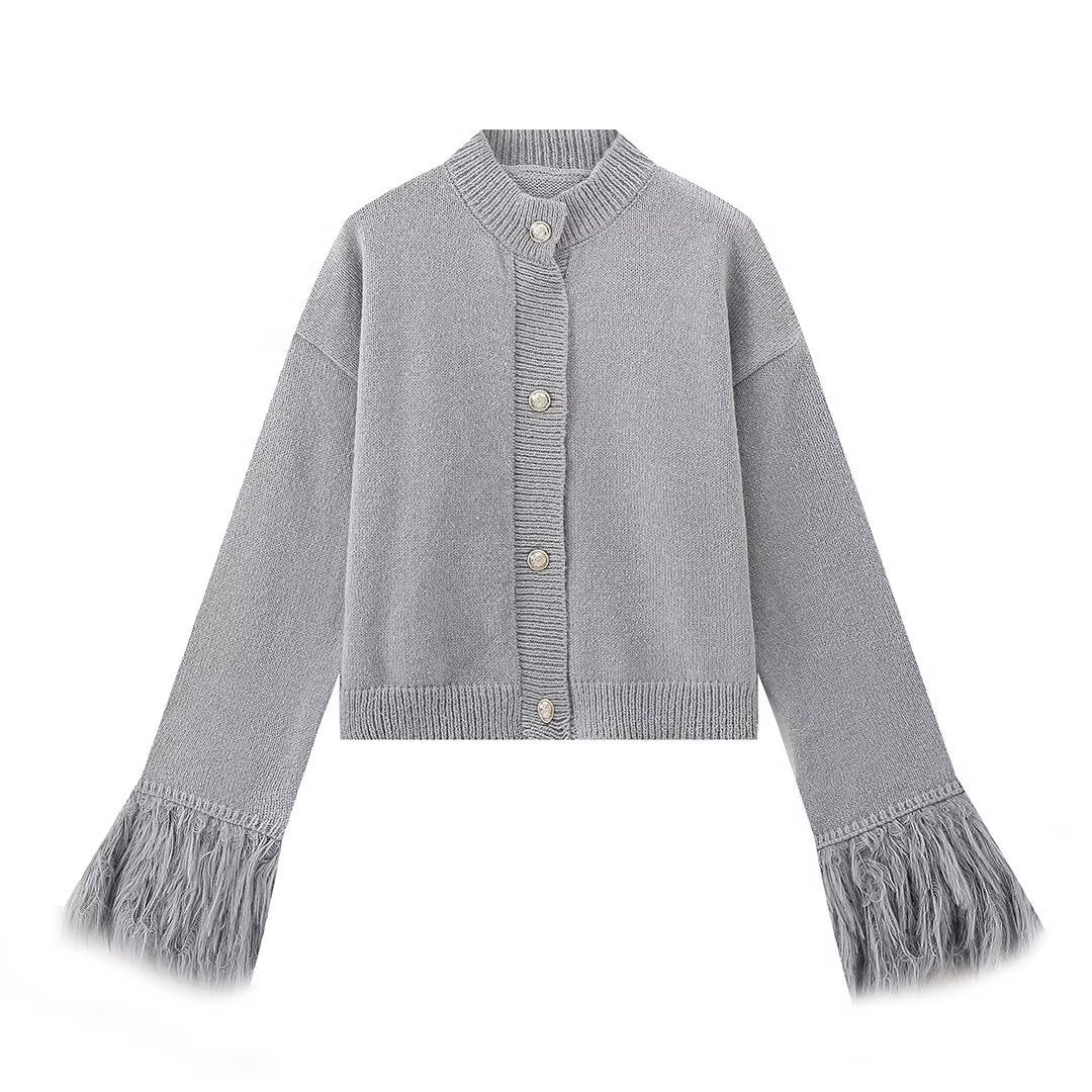 Women?s Fuzzy Cuff Button-Front Knit Cardigan