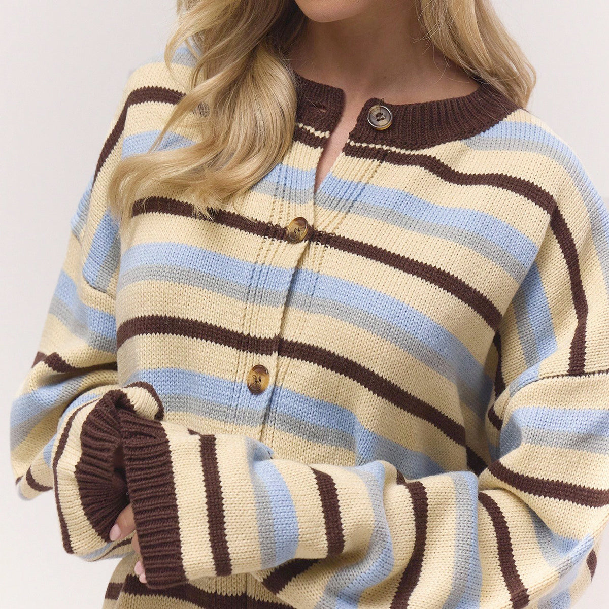 Women's Casual Color-Block Striped Loose Knit Cardigan