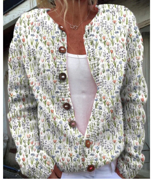Womens 3D Printed Knit Cardigan