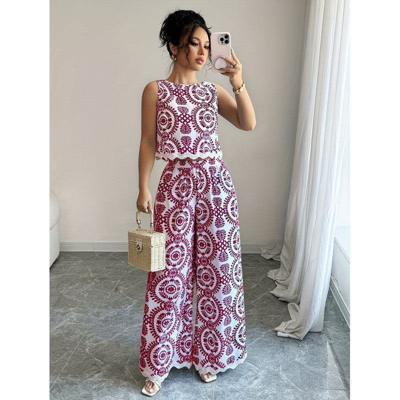 Lace Sleeveless Top and Wide-Leg Pants