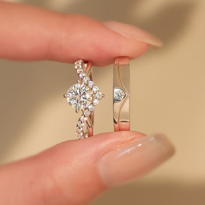 Open S925 Zilveren Moissanite High Sense Ringenset