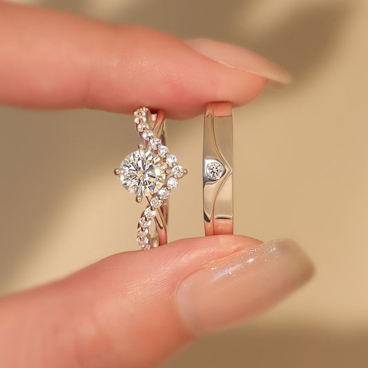 Open S925 Zilveren Moissanite High Sense Ringenset