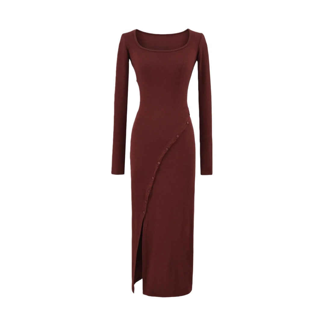 Chic Long Dress for Autumn,  Spicy Pure Desire Style, Fitted Waist, Bodycon Dress for Women