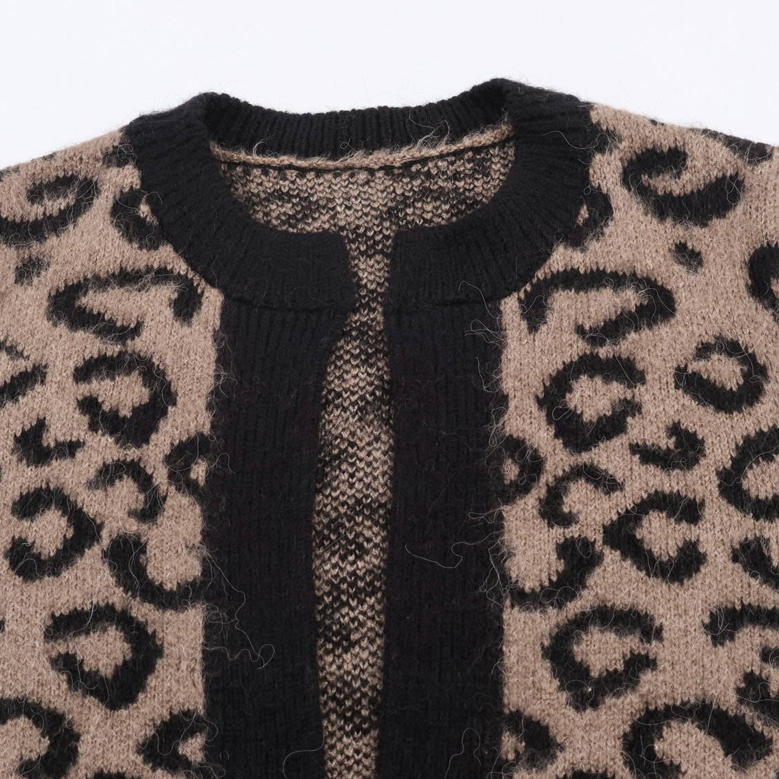 Gebreide jacquard open vest met dierenprint