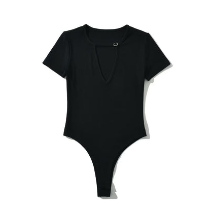 Metal buckle hollow half sleeved jumpsuit