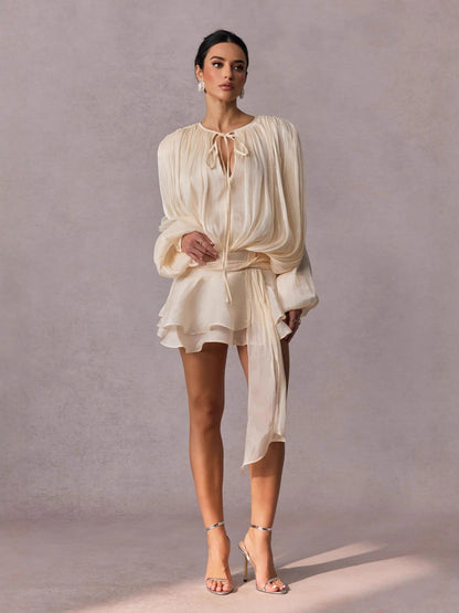 Womens Solid Color Shirt Dress with Tie Detail