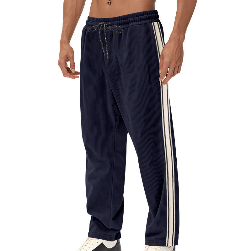 Men's Loose Fit Patchwork Corduroy Casual Pants with Drawstring