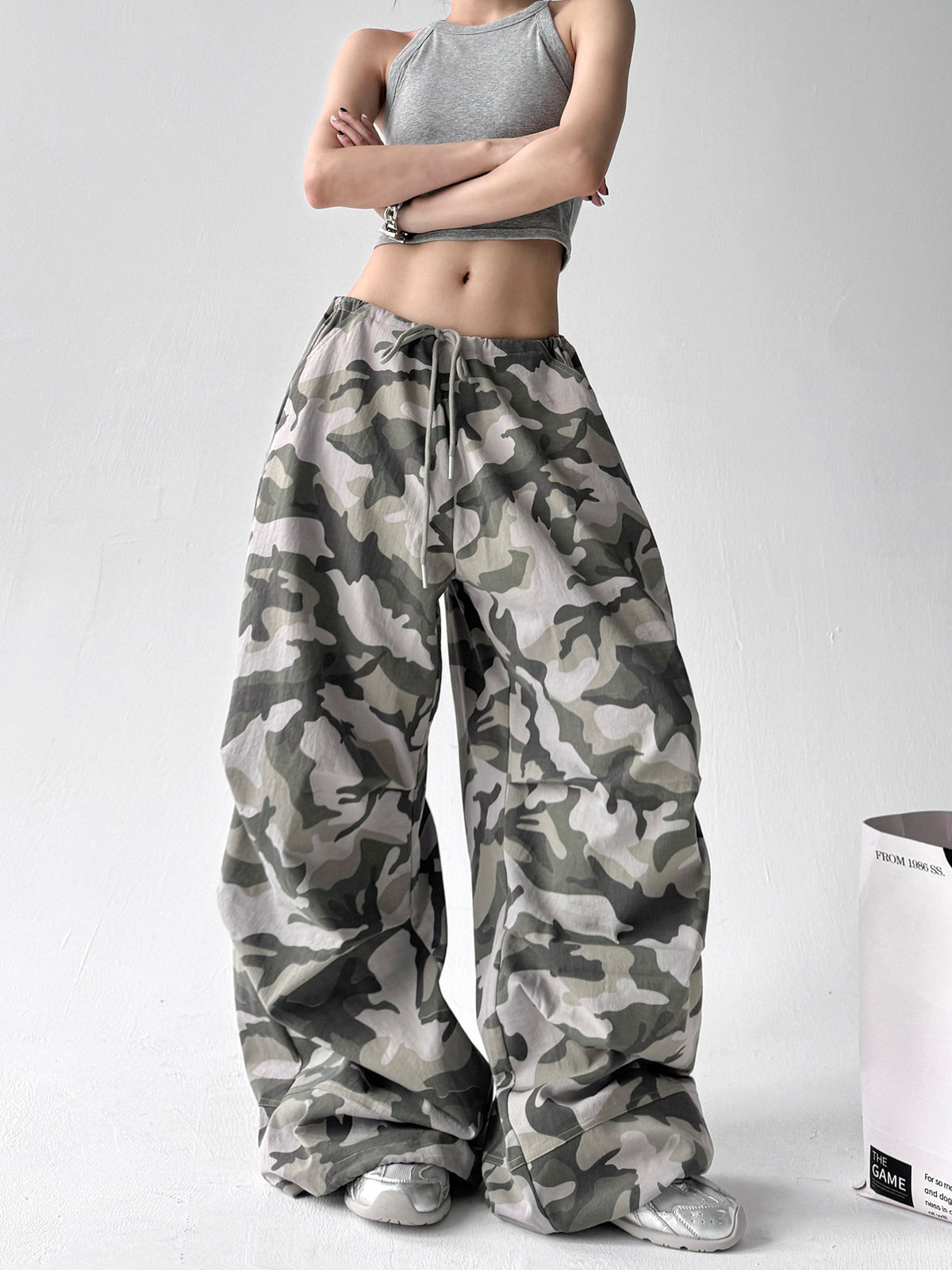 Camouflage casual broek met wijde pijpen