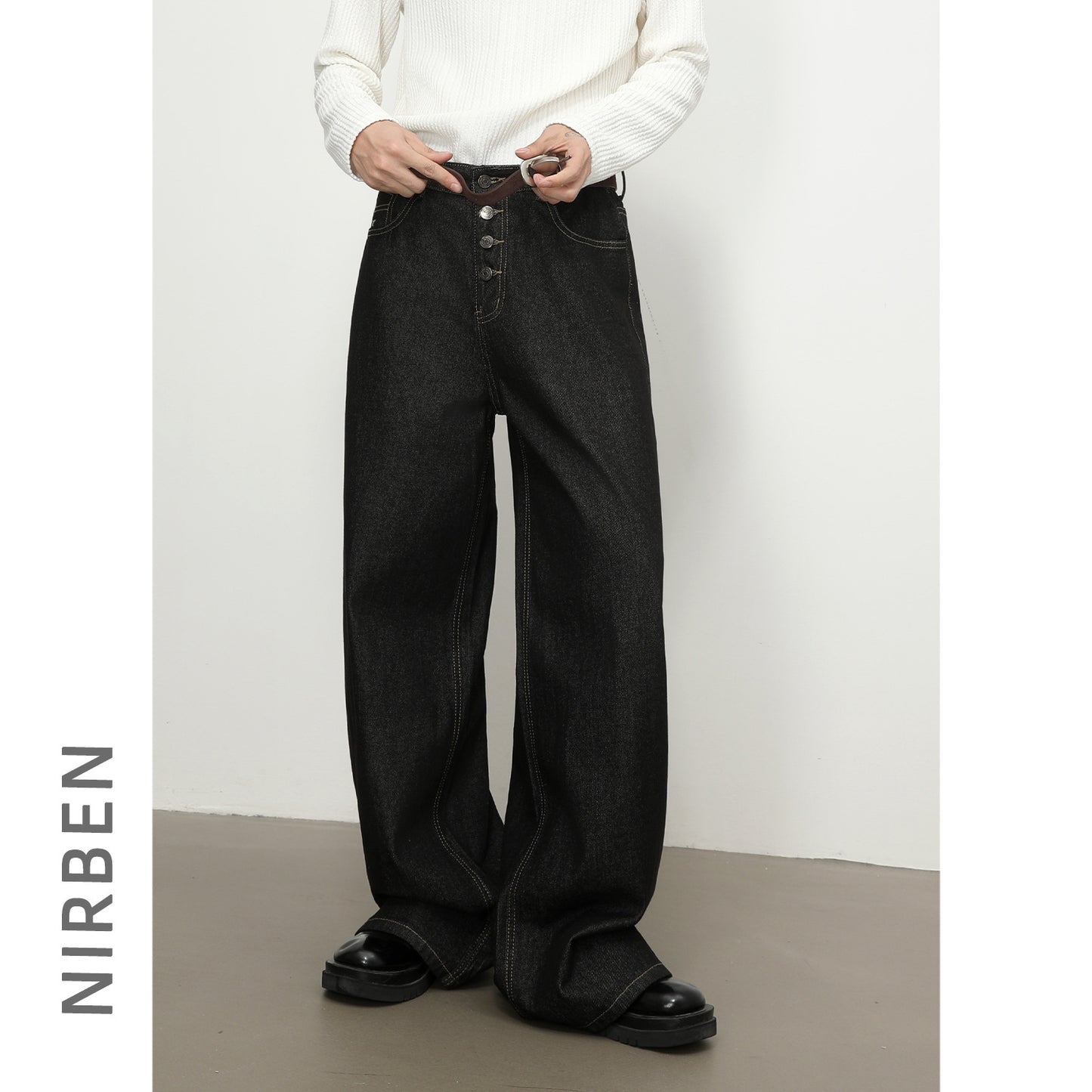 Straight Wide Leg Denim Pants