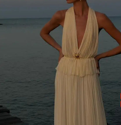 Halter Rugloze V-hals Top En Lange Rok In Vakantie Stijl