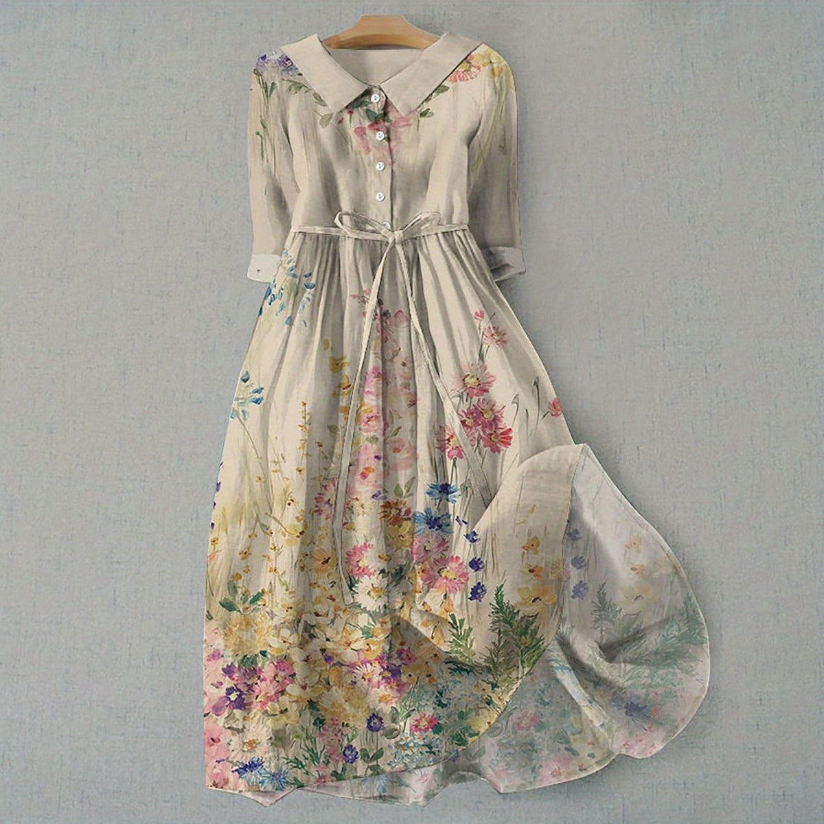 Elegant French Style Polyester Midi Dress