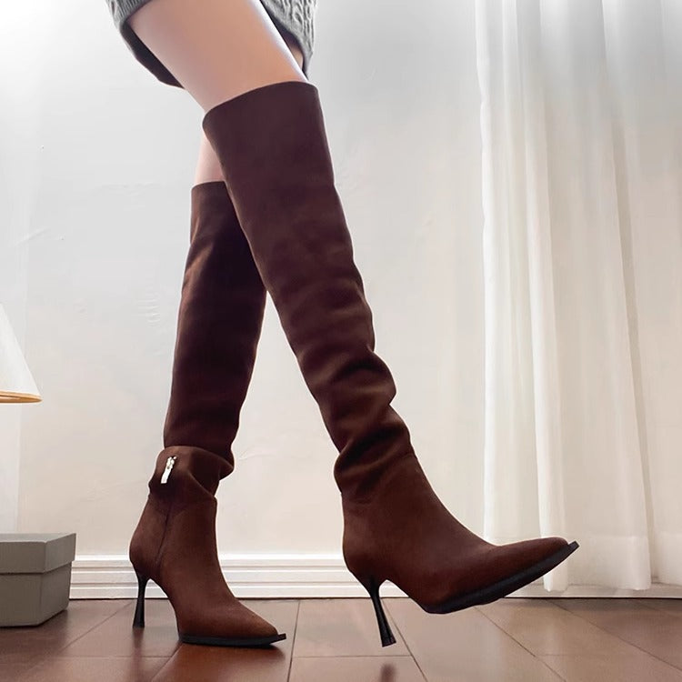 Retro Suede High Heel Over Knee Boots