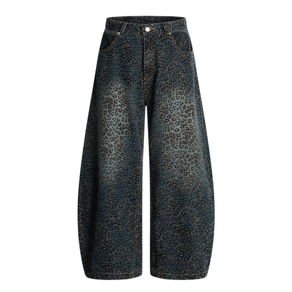 Trendy Leopard Print Wide-Leg Jeans for Men