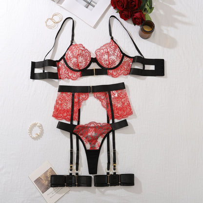 Sheer Lace Embroidery Bodycon Lingerie Set