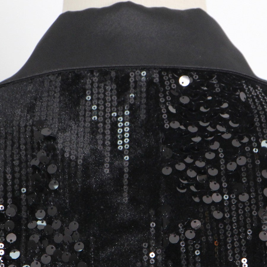 Lange Mouw Pailletten Blazer Met Veren Manchetten