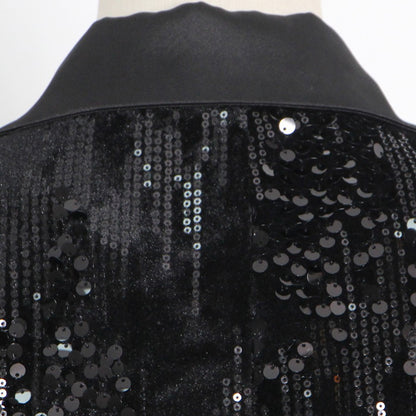 Lange Mouw Pailletten Blazer Met Veren Manchetten