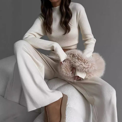 Elegante casual set crop top met lange mouwen en losse broek met trekkoord