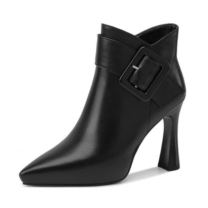 Women's PU Leather Thick Heel Platform Mini Boots with Side Zipper