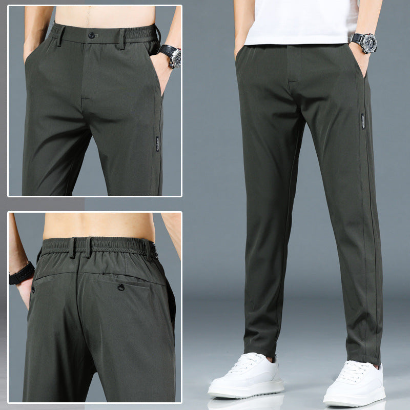 Men's Ice Silk Elastic Waist Straight-Leg Casual Pants