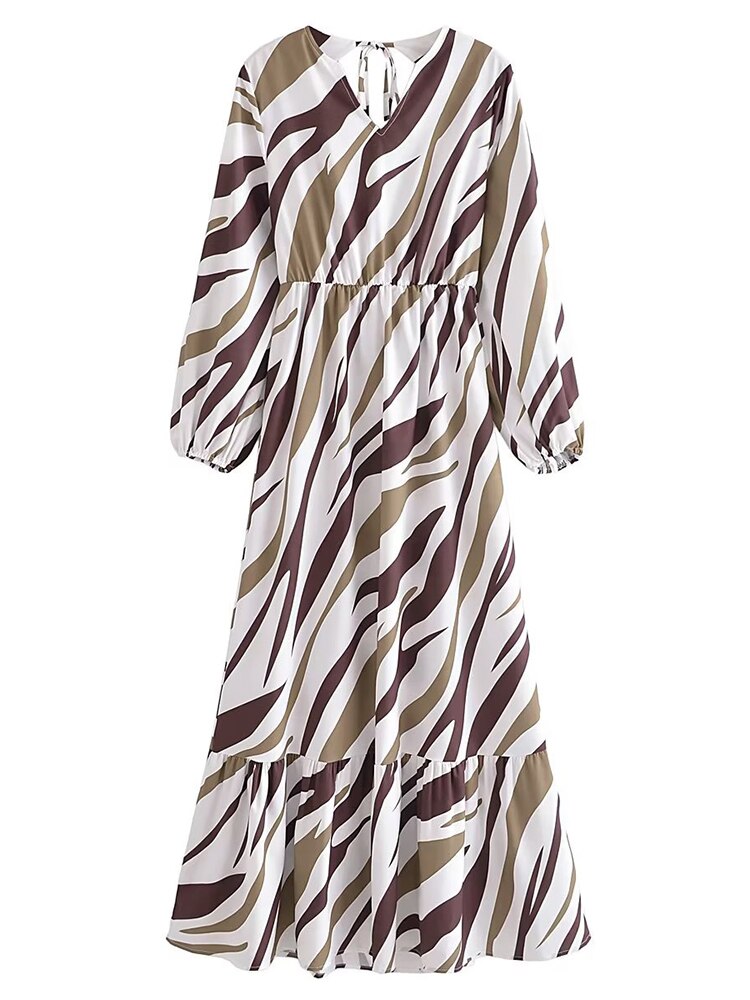 New Multicolor Line Waist Cutout Open Back Lace-Up Maxi Dress