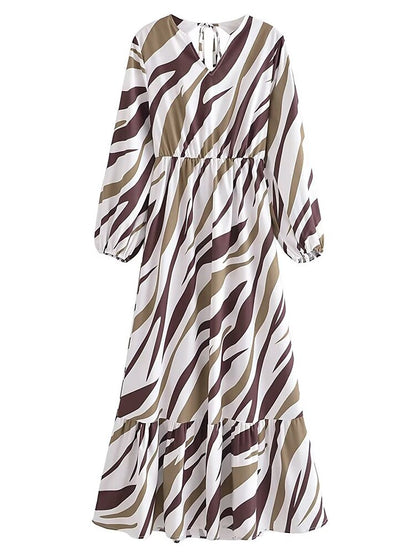 New Multicolor Line Waist Cutout Open Back Lace-Up Maxi Dress