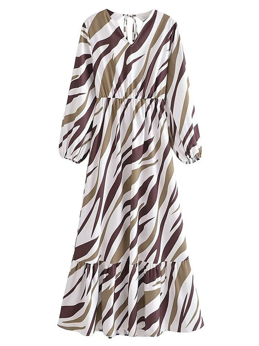 New Multicolor Line Waist Cutout Open Back Lace-Up Maxi Dress