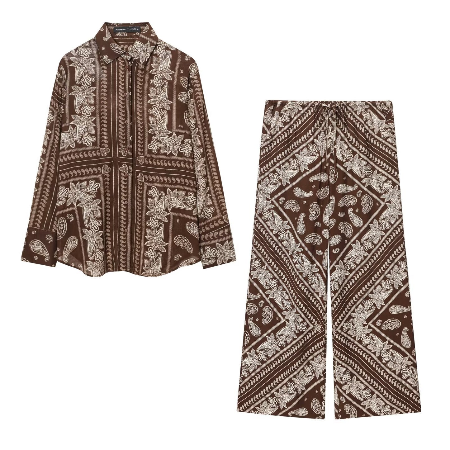 Women's Clothing Printed Vacation Casual Shirt + Long Pants Set